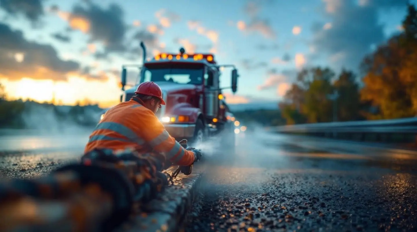 A tow operator securing a vehicle on the highway